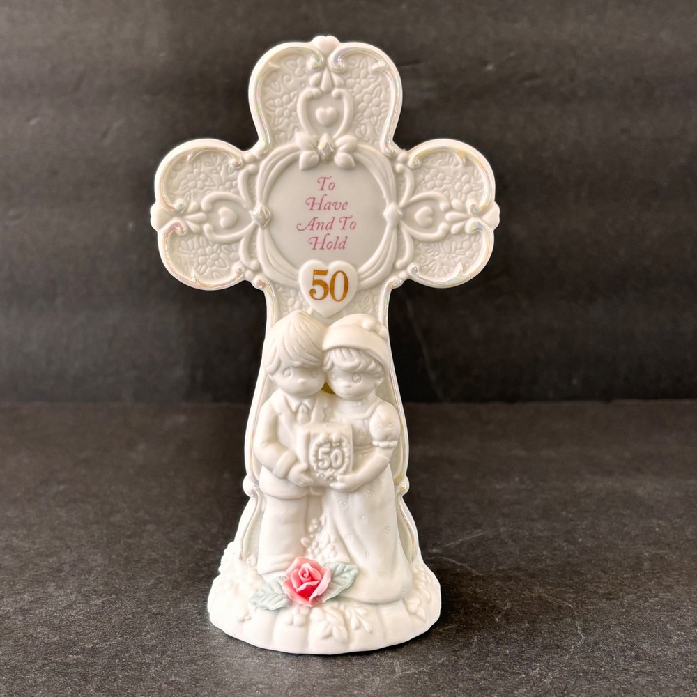 Precious Moments 50th Anniversary Cross Couple Figurine Christian Vintage 1990s